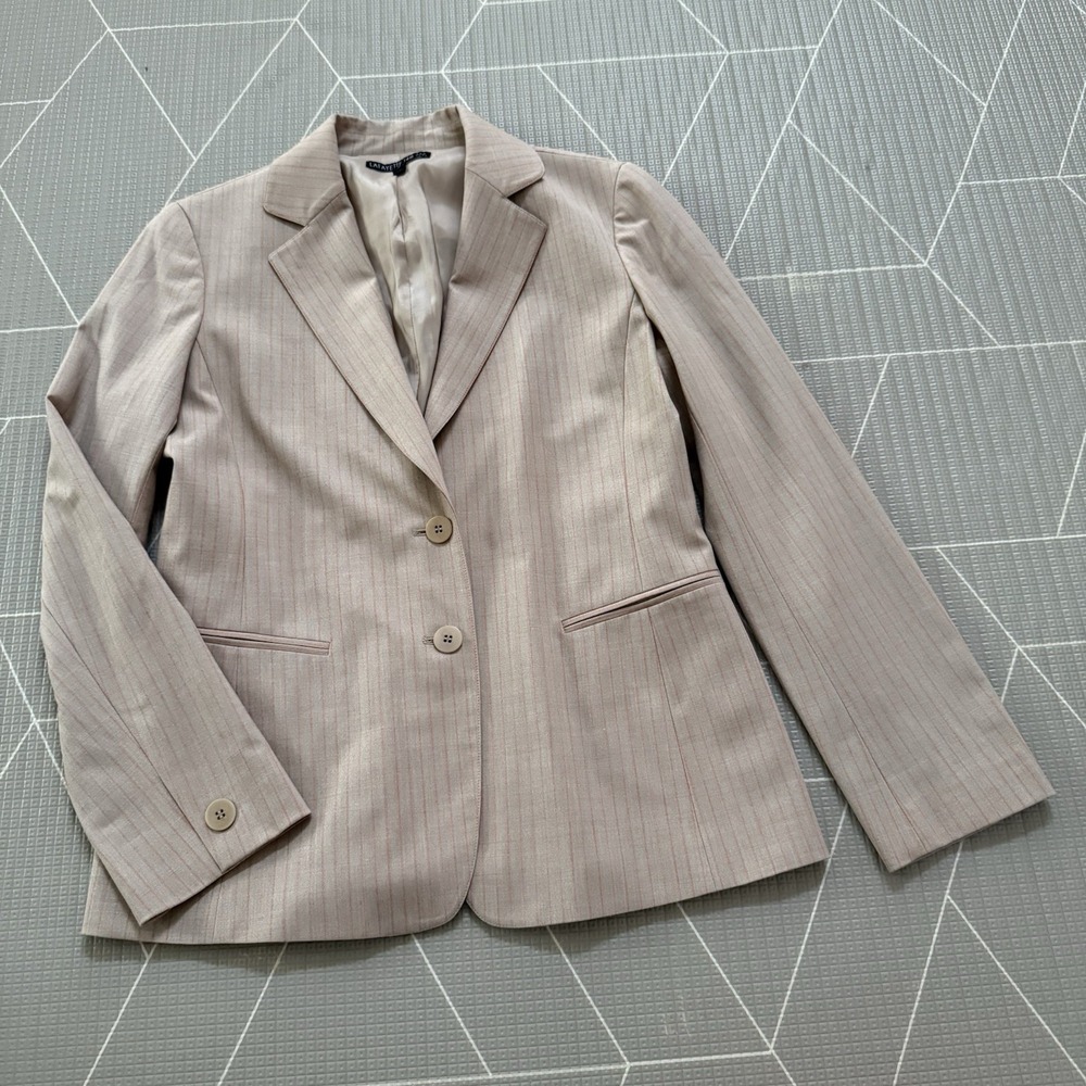 Lafayette 148  Tan Pin Stripe Blazer Size 8 Wool Elastane Blend 2 Button Closure
